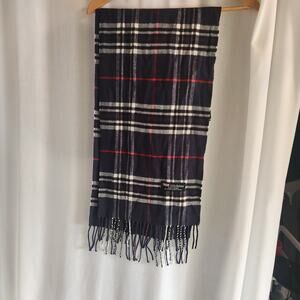 Cashmere Blue Red White Scarf Made in Scotland EUC 70 inches